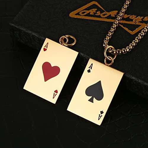 Asalways Hip Hop Rock Playing Card Poker Pingente Good Luck Royal Flush Ace of Spade Colar de aço inoxidável