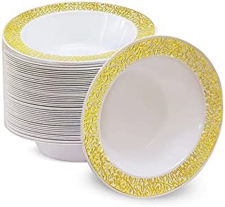 Tigelas de sobremesa de plástico de Yumchikel, conjunto de tigelas descartáveis ​​de 50, 6 oz com aparência