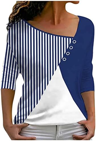 Tshirts for Women Casual Manga Longa Bloco de Coloração de Túnica Túnica Novidade colar diagonal Blusa da moda
