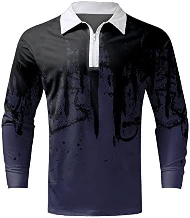 Xxbr 2022 Novas camisas de pólo masculas, manga comprida 1/4 zíper para o pescoço Tops Tops Street 3D Digital Impresso Casual Designer camisa