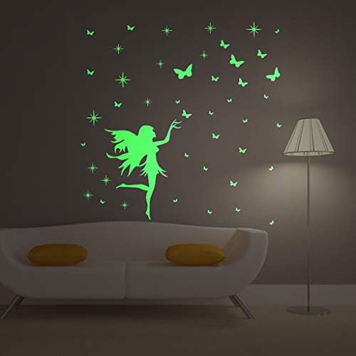Adesivos de parede wocachi decalques de borboleta menina fada luminosa desenho animado crianças removíveis