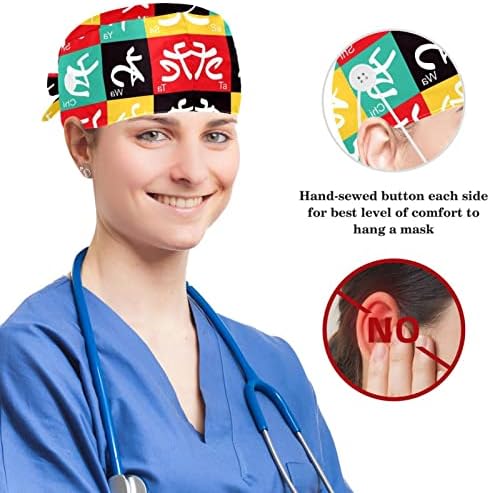 Carta japonesa Chapéu de trabalho Tampa ajustável com botões e cabelo arco -arco para enfermeiro