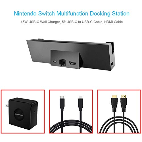 Surfans Nintendo Switch Dock Dock, inclui encaixe multifuncional, adaptador de carregador de 45 W