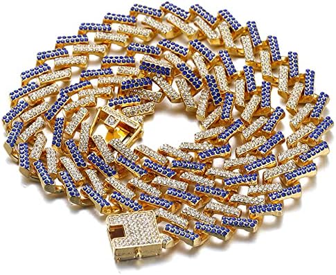 Cadeia de ouro de halukakah para cães grandes, colar de colar cubano de diamante 14 mm 18k diamantes azuis de ouro real com peito de ouro de 16 com caixa de presente grátis, apenas decoração