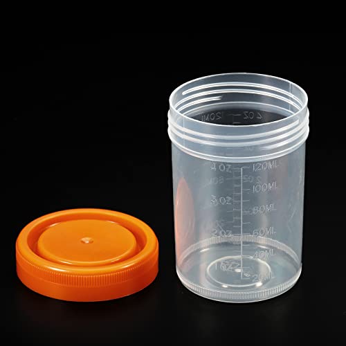 Cups de amostra de 120 ml de Patikil, 2 contêineres de amostra de embalagem Tampa de parafuso à prova de vazamento para casa de laboratório, laranja