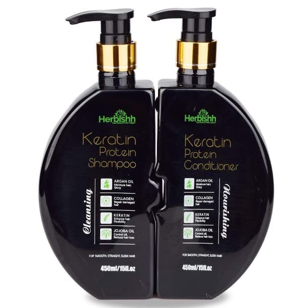 Herbishh Hair Color Shampoo Black 500ml + Shampoo de queratina e conjunto de condicionadores