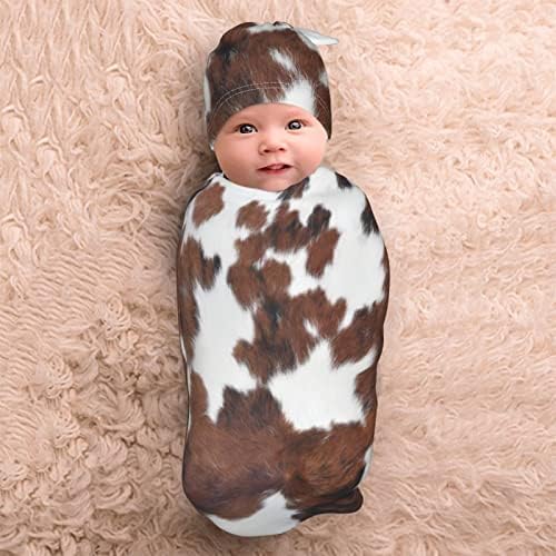 Brown Cow Print Baby Coisas recém-nascidas Swaddle Cowide Baby Blanket Sack Sack de transição macia e elástica