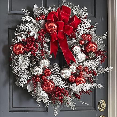 Braiton Christmas Wreaths Decoração para a porta da frente, parede pendurada no natal neve bola vermelha