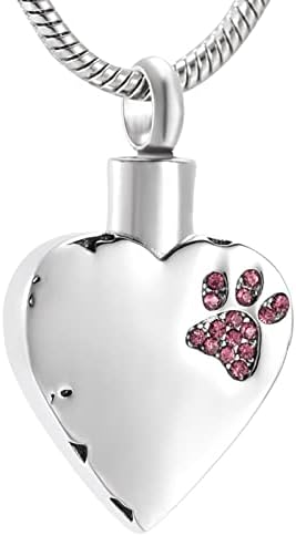 Pata de cão/gato de cristal rosa dotuiarg no meu coração jóias de cremação de aço inoxidável