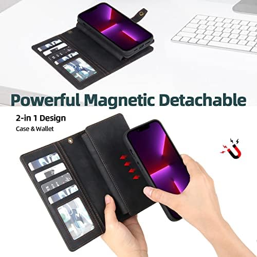Misscase Compatível com o iPhone 14 Pro Max Wallet Case, capa de carteira magnética destacável de 2 em 1 com suporte