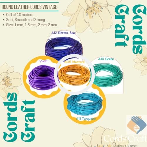 Cords Craft® | Corda de couro de couro redondo de 3 mm barbante de acabamento fosco para jóias que fabricam bracelete