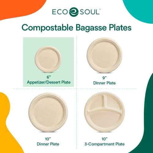 Eco Soul Compostável Placas de papel de 6 polegadas [100 pacote] Placas de festa descartáveis ​​I Placas de