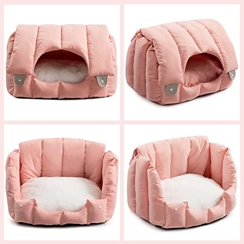 Papitlulu Super Soft Pet Ced, ninho de caverna, 2 em 1 cama de filhote de cachorro para gatos e cães pequenos, rosa