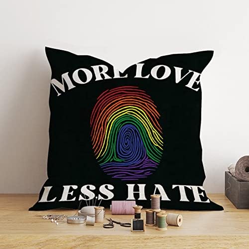 Mais amor Menos ódio arco -íris impressões de impressão digital Capa de travesseiro romântico travesseiro Rainbow