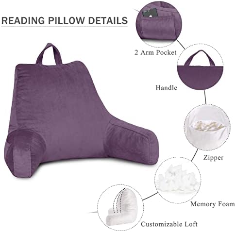 Almofado de leitura do Downluxe com braços de apoio, travesseiros de cama para sentar na cama/sofá, travesseiro