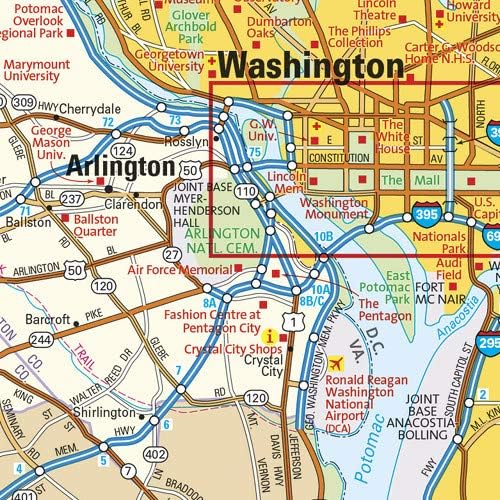 Washington, mapa da parede DC, grande - 22,75 x 29,5 de plástico fosco