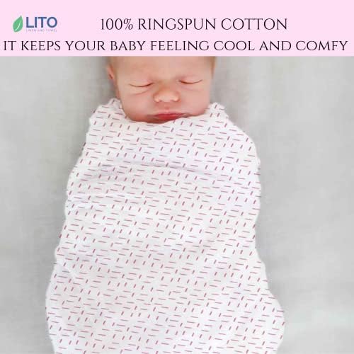 LITO Linho e toalha Organic Cotton Muslin Swaddle Baby Cobertors | 48 x48 | Linhas rosa |