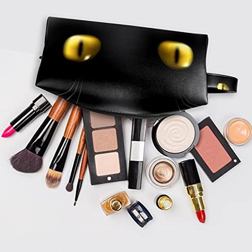 Bolsa de maquiagem bolsa de bolsa de bolsa cosmética com zíper para mulheres e garotas gatos pretos no escuro