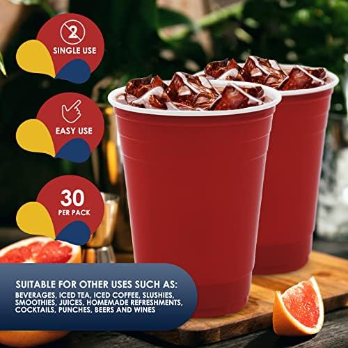 Pami Red Plastic Party Cups [pacote de 30]- 16oz de copos de bebida descartáveis- copos de plástico