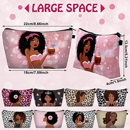 Bolsa de maquiagem de menina preta de 9 PCs Black Girl Afro -americana Bolsa de maquiagem Bolsa Black Girl