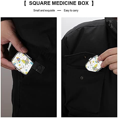 Caixa de pílula quadrada Umbrella Unicorn Box Caixa de Medic Medic Case Organizador para bolso e viagens