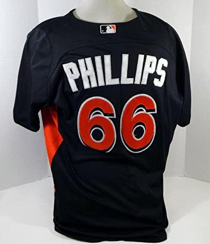 2012-13 Miami Marlins Zach Phillips 66 Game usou Black Jersey St BP 48 DP18390 - Jogo usado MLB Jerseys