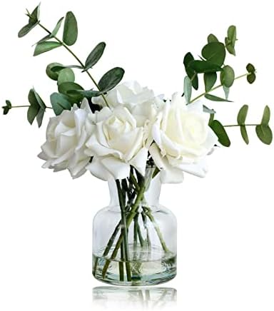 Flores artificiais de grtefhu com rosas brancas em vaso, flores falsas em vaso de água artificial, arranjos