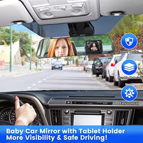 Espelho de carro de bebê com suporte de tablet tocável, espelho de banco traseiro ajustável para