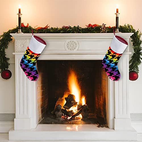 Rainbow Houndstooth Tweed Christmas Socks Staking Xmas Tree Ornamentos de Papai Noel Decorações penduradas