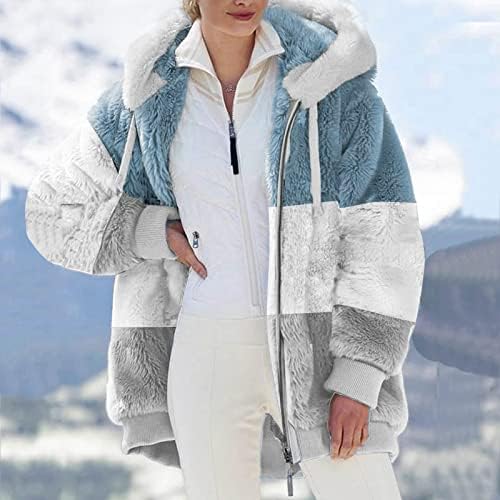 Casacos de jaqueta lã difusa feminina com casacos de retalhos de retalhos de colorido com bolsos com zíper de