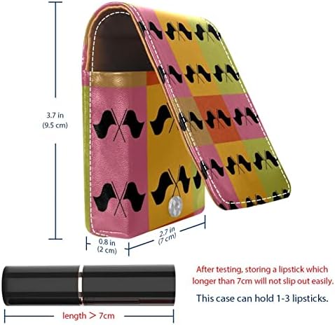 Caixa de batom de batom de viagem Guerotkr, saco de maquiagem portátil de batom com espelho, padrão de grade de cor abstrata