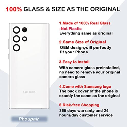 Phoupair OEM Back Glass Substituição compatível com Samsung Galaxy S22 Ultra 5G com kit de reparo profissional e