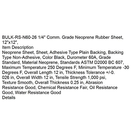 Substituição BULK-RS-N60-26 1/4 Comm. Grade Neoprene Rubber Sheet, 12 x12 ,