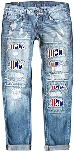 Miashui controle também calça jeans jeans Independence Print Ripped calça tamanho jeans de jeans