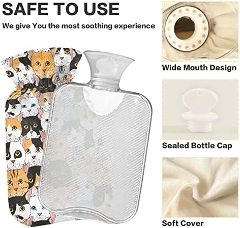 Garrafas de água quente com capa gatos fofos bolsa de água quente para alívio da dor, cólicas de época,