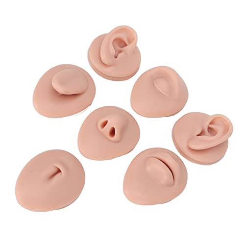 Peças do corpo de silicone para prática de piercing, 7 peças Ear olho na orelha na língua e na barriga