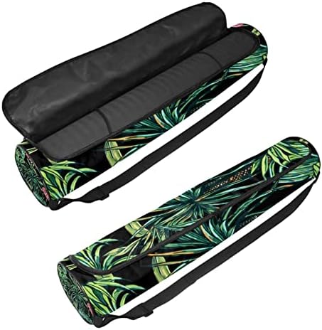 Saco de tapete de ioga ratgdn, folhas de palmeira tropical e flores exercitam ioga transportadora de tapete de ioga full-zip saco de transporte com alça ajustável para homens