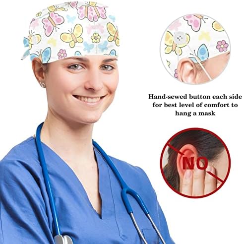 Enfermeiro limpar tampas cabelos longos, padrão de alpaca fofo boné de trabalho ajustável com botões e scrunchie