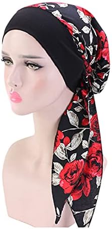 Chapéu de turbante feminino estampa de flor plissado de cabelos longos lenço de cabeça vintage capas de