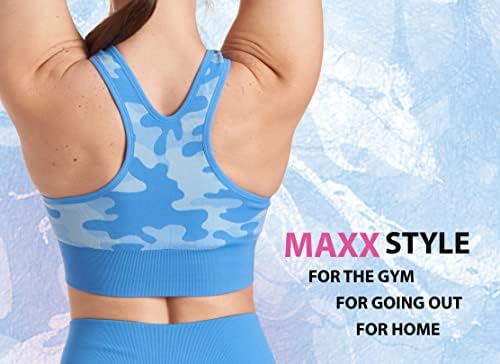 Maxxx Feminino Racerback Formamless Sports Bra Camo para exercícios de ginástica, ioga, corrida,