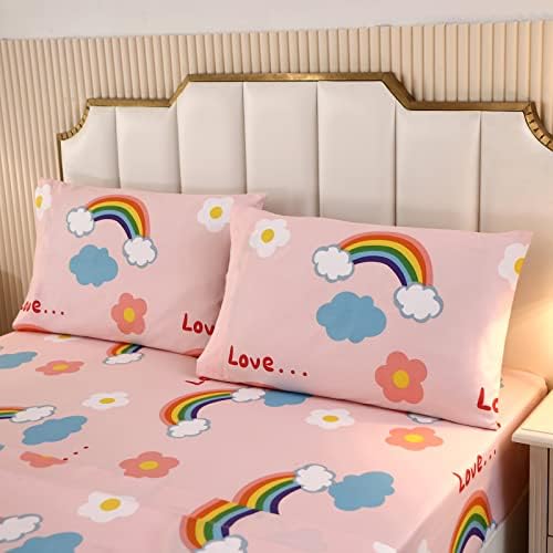 Conjunto de lençóis de cama de arco -íris 4pcs 4pcs, tamanho de unicórnio rosa de tamanho duplo