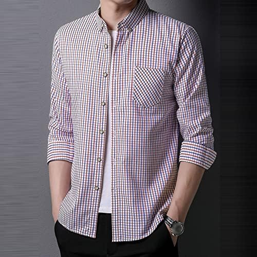 Botão masculino camisa xadrez com manga comprida de manga comprida