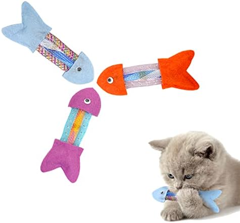 Andiker Cat Toy Spring Toy Fish não tecido, 3pcs 5.7 em brinquedos de gatos em forma de peixe Silvervine não tecidos