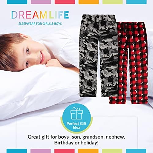 Dreamlife 2-Pack Boys Pijama calças, calças de lã macios e sedosas com estampas divertidas, tamanho 8-20