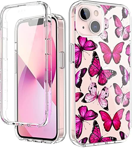 Yiyiyaya para iPhone 14 Case, iPhone 13 Case com protetor de tela embutido, padrão floral claro para mulheres,