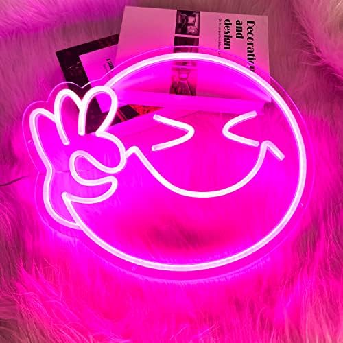 Smile rosa, rosto de néon, sinal para decoração de parede ok gesto liderado luz de neon com infantil infantil