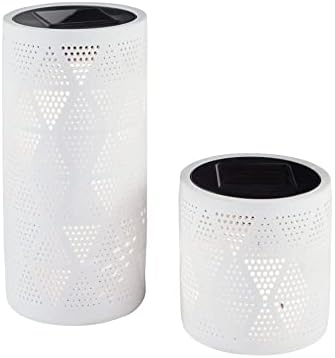 Lights4Fun, Inc. Conjunto de 2 lanternas solares de corte de cerâmica branca