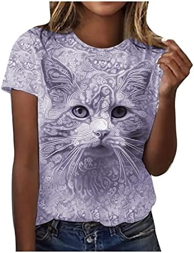 Camiseta Girls Cat Graphic Top Crewneck Tops para feminino de manga curta Kawaii Summer outono top 2023