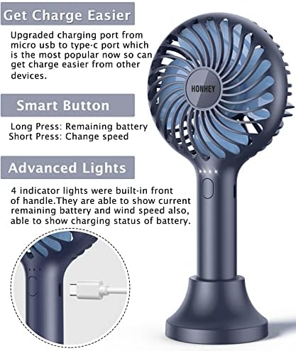 Handheld Fan Portátil, mini ventilador de mão com bateria recarregável USB, 4 velocidades de mesa