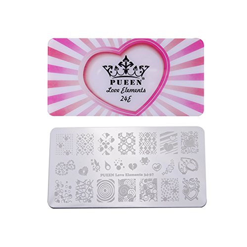 Placa de estampagem da Pueen Nail Art - Elementos de amor 3 - 125x65mm Manicure Placas de Manicure Placas de